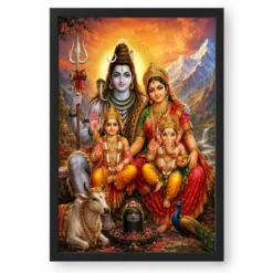 Shiv Parivar Vivid Premium Spiritual Poster Art Photo Frame — black frame clean