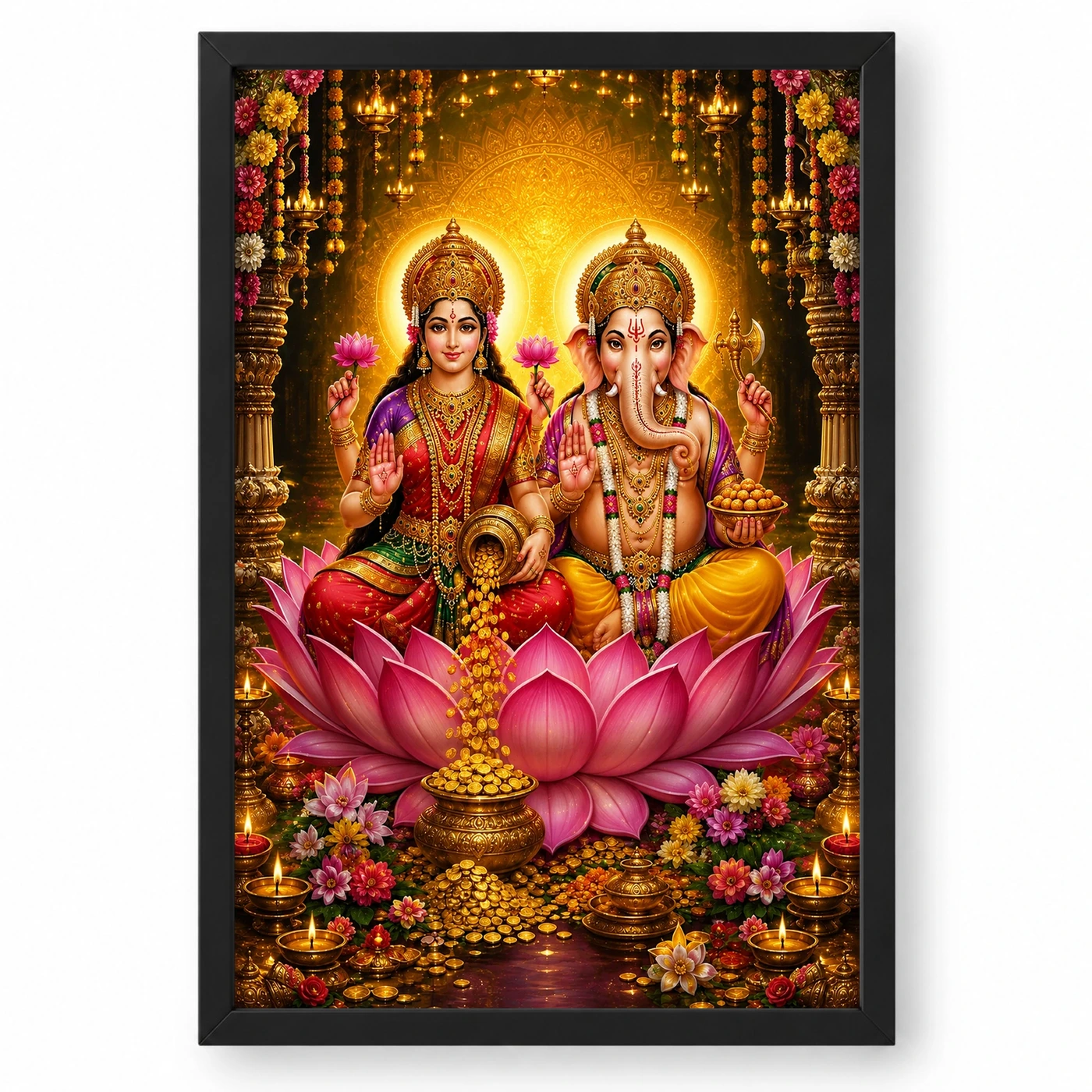 Lakshmi Ganesha Grand Festival Flower Decoration Photo Frame 1 Lakshmi Ganesha Grand Festival Flower Decoration Photo Frame — black frame clean