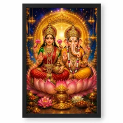 Lakshmi Ganesha Cosmic Celestial Aura Photo Frame — black frame clean