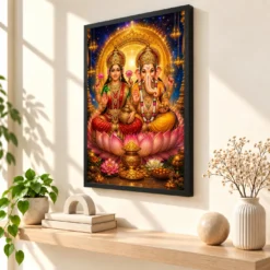 Lakshmi Ganesha Cosmic Celestial Aura Photo Frame — black frame console