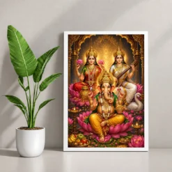Lakshmi Saraswati Ganesha Royal Jewel-Toned Portrait Photo Frame 12 Lakshmi Saraswati Ganesha Royal Jewel-Toned Portrait Photo Frame — white frame console