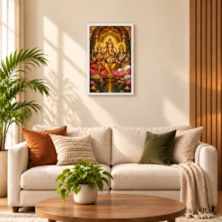 Lakshmi Saraswati Ganesha Traditional Indian Miniature-Inspired Devotional Art Photo Frame — white frame sofa
