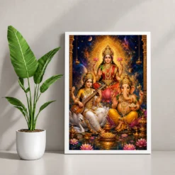 Lakshmi Saraswati Ganesha Cosmic Celestial Aura Photo Frame 12 Lakshmi Saraswati Ganesha Cosmic Celestial Aura Photo Frame — white frame console