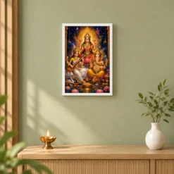 Lakshmi Saraswati Ganesha Cosmic Celestial Aura Photo Frame 14 Lakshmi Saraswati Ganesha Cosmic Celestial Aura Photo Frame — white frame distant wall