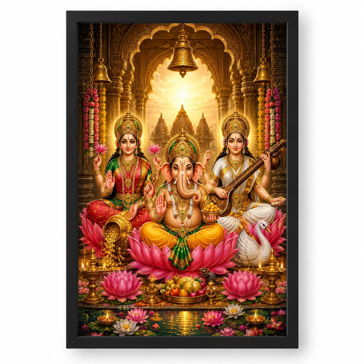 Lakshmi Saraswati Ganesha Heritage Temple Architecture Backdrop Photo Frame 1 Lakshmi Saraswati Ganesha Heritage Temple Architecture Backdrop Photo Frame — black frame clean