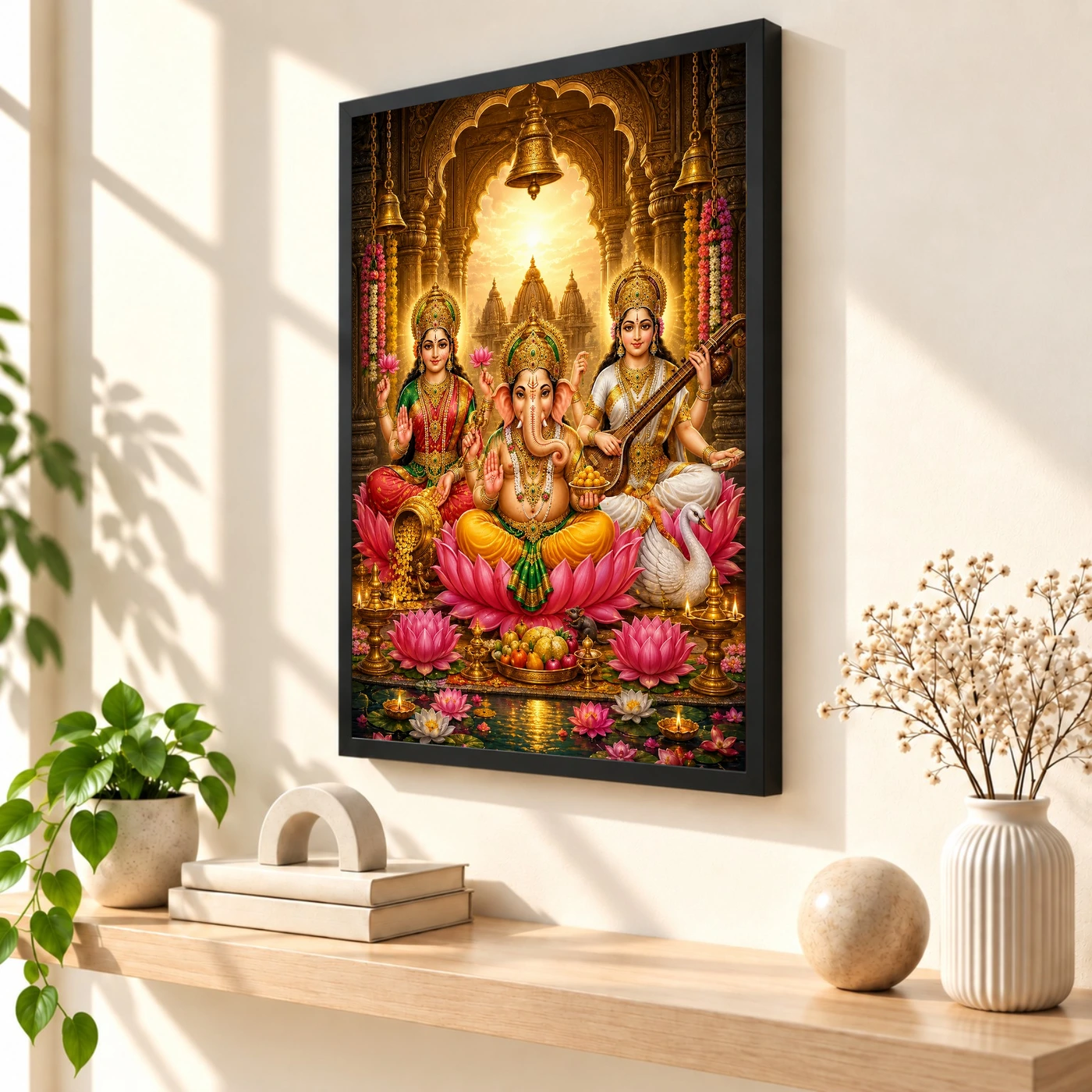 Lakshmi Saraswati Ganesha Heritage Temple Architecture Backdrop Photo Frame 2 Lakshmi Saraswati Ganesha Heritage Temple Architecture Backdrop Photo Frame — black frame console