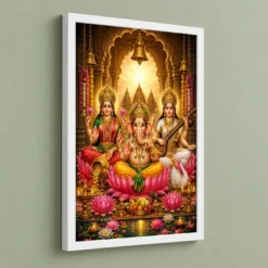 Lakshmi Saraswati Ganesha Heritage Temple Architecture Backdrop Photo Frame 13 Lakshmi Saraswati Ganesha Heritage Temple Architecture Backdrop Photo Frame — white frame angled wall