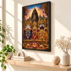 Jagannath Trinity Royal Jewel-Toned Portrait Photo Frame — black frame console