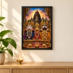 Jagannath Trinity Royal Jewel-Toned Portrait Photo Frame — black frame pooja shelf