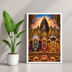 Jagannath Trinity Royal Jewel-Toned Portrait Photo Frame — white frame console