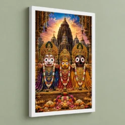 Jagannath Trinity Royal Jewel-Toned Portrait Photo Frame — white frame angled wall