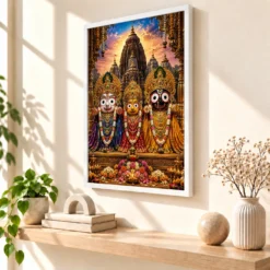 Jagannath Trinity Royal Jewel-Toned Portrait Photo Frame — white frame warm console