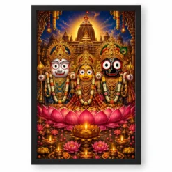 Jagannath Trinity Lotus And Diya Radiance Photo Frame — black frame clean