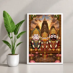 Jagannath Trinity Traditional Indian Miniature-Inspired Devotional Art Photo Frame 12 Jagannath Trinity Traditional Indian Miniature-Inspired Devotional Art Photo Frame — white frame console