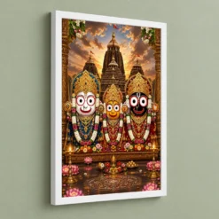 Jagannath Trinity Traditional Indian Miniature-Inspired Devotional Art Photo Frame 13 Jagannath Trinity Traditional Indian Miniature-Inspired Devotional Art Photo Frame — white frame angled wall