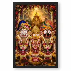 Jagannath Trinity Grand Festival Flower Decoration Photo Frame — black frame clean