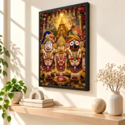 Jagannath Trinity Grand Festival Flower Decoration Photo Frame — black frame console