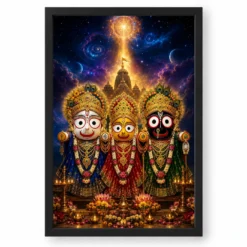 Jagannath Trinity Cosmic Celestial Aura Photo Frame — black frame clean