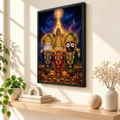 Jagannath Trinity Cosmic Celestial Aura Photo Frame — black frame console