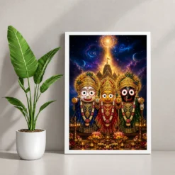 Jagannath Trinity Cosmic Celestial Aura Photo Frame — white frame console