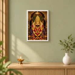 Khatu Shyam Ornate Golden Temple Darshan Photo Frame — white frame distant wall