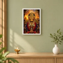 Khatu Shyam Serene Sunrise Blessing Photo Frame — white frame distant wall