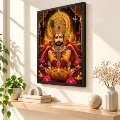 Khatu Shyam Lotus And Diya Radiance Photo Frame — black frame console