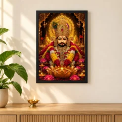 Khatu Shyam Lotus And Diya Radiance Photo Frame — black frame pooja shelf