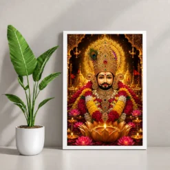 Khatu Shyam Lotus And Diya Radiance Photo Frame — white frame console