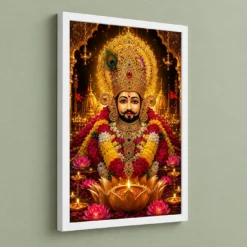 Khatu Shyam Lotus And Diya Radiance Photo Frame — white frame angled wall