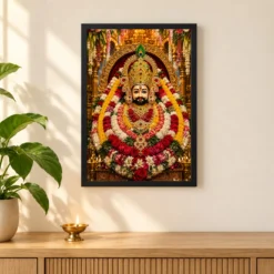 Khatu Shyam Grand Festival Flower Decoration Photo Frame — black frame pooja shelf
