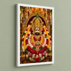 Khatu Shyam Grand Festival Flower Decoration Photo Frame — white frame angled wall