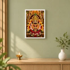 Khatu Shyam Grand Festival Flower Decoration Photo Frame — white frame distant wall