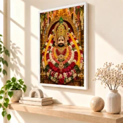 Khatu Shyam Grand Festival Flower Decoration Photo Frame — white frame warm console