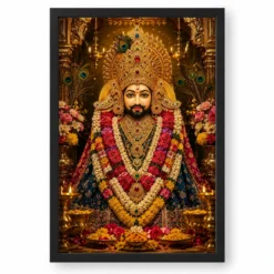 Khatu Shyam Peaceful Home Mandir Composition Photo Frame — black frame clean