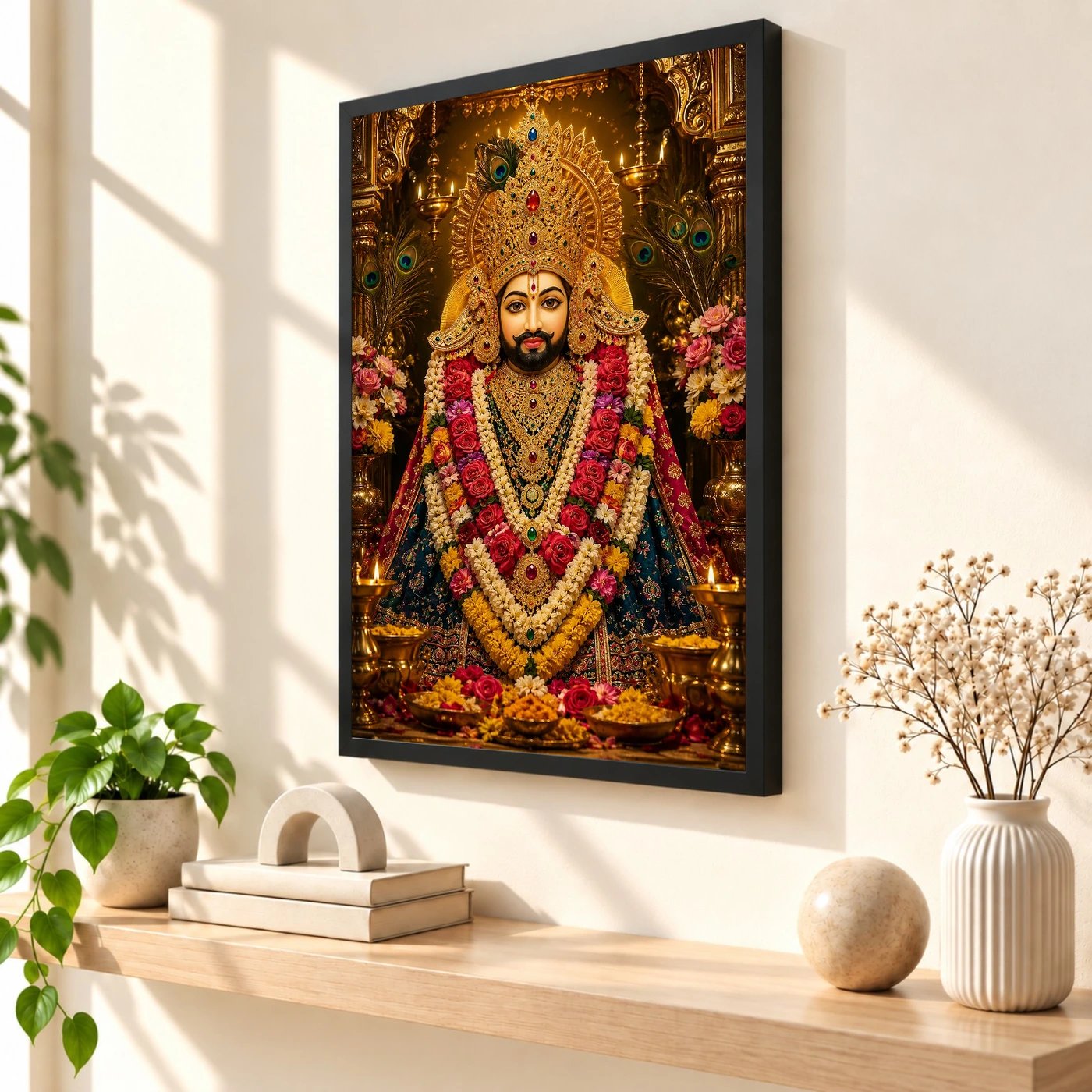 Khatu Shyam Peaceful Home Mandir Composition Photo Frame 2 Khatu Shyam Peaceful Home Mandir Composition Photo Frame — black frame console