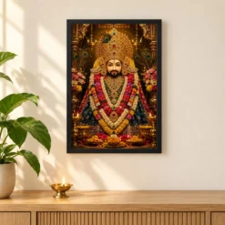 Khatu Shyam Peaceful Home Mandir Composition Photo Frame 11 Khatu Shyam Peaceful Home Mandir Composition Photo Frame — black frame pooja shelf