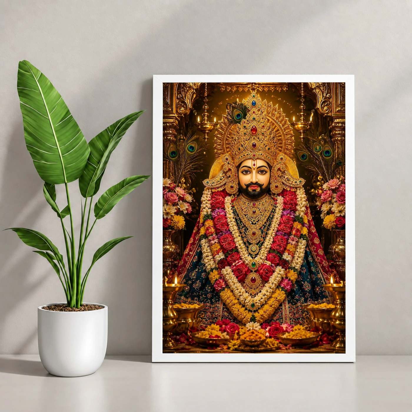 Khatu Shyam Peaceful Home Mandir Composition Photo Frame 4 Khatu Shyam Peaceful Home Mandir Composition Photo Frame — white frame console