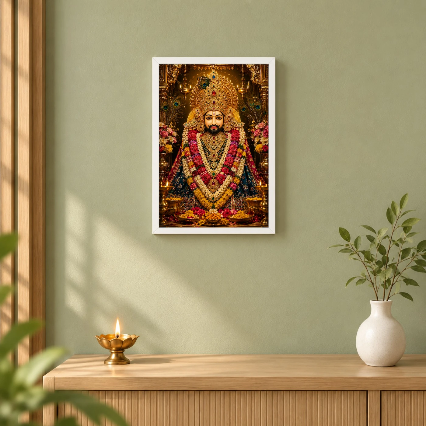 Khatu Shyam Peaceful Home Mandir Composition Photo Frame 6 Khatu Shyam Peaceful Home Mandir Composition Photo Frame — white frame distant wall