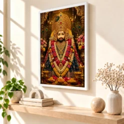 Khatu Shyam Peaceful Home Mandir Composition Photo Frame 15 Khatu Shyam Peaceful Home Mandir Composition Photo Frame — white frame warm console