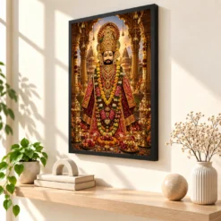Khatu Shyam Heritage Temple Architecture Backdrop Photo Frame — black frame console