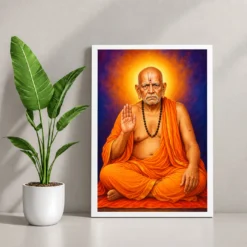 Swami Samarth Royal Jewel-Toned Portrait Photo Frame — white frame console