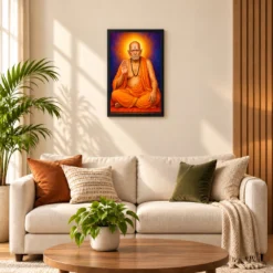 Swami Samarth Royal Jewel-Toned Portrait Photo Frame — black frame sofa