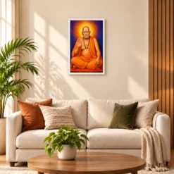 Swami Samarth Royal Jewel-Toned Portrait Photo Frame — white frame sofa