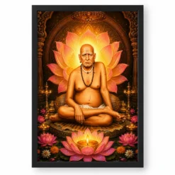 Swami Samarth Lotus And Diya Radiance Photo Frame — black frame clean