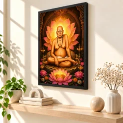Swami Samarth Lotus And Diya Radiance Photo Frame — black frame console