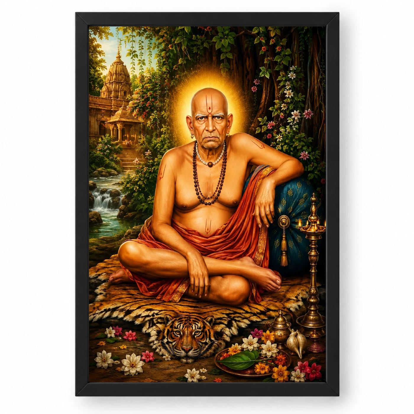 Swami Samarth Traditional Indian Miniature-Inspired Devotional Art Photo Frame 1 Swami Samarth Traditional Indian Miniature-Inspired Devotional Art Photo Frame — black frame clean