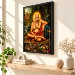 Swami Samarth Traditional Indian Miniature-Inspired Devotional Art Photo Frame — black frame console