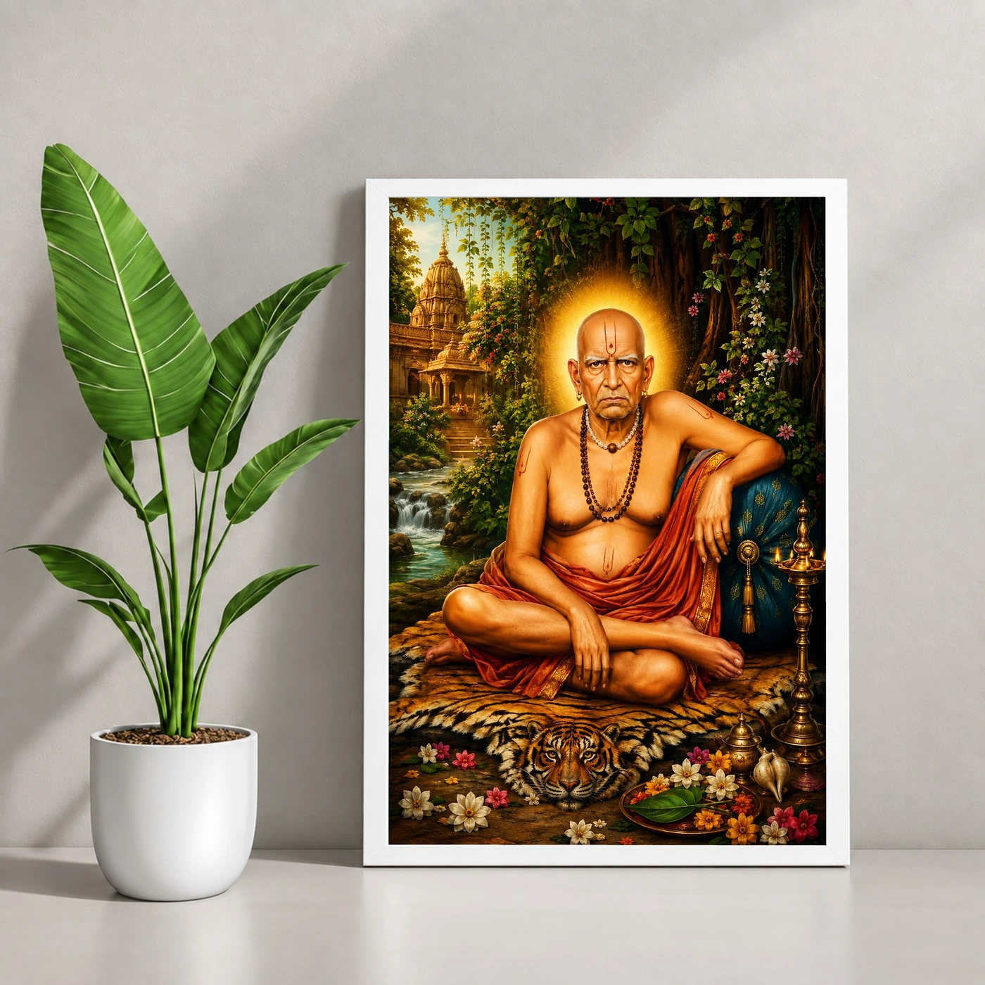Swami Samarth Traditional Indian Miniature-Inspired Devotional Art Photo Frame 4 Swami Samarth Traditional Indian Miniature-Inspired Devotional Art Photo Frame — white frame console