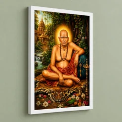 Swami Samarth Traditional Indian Miniature-Inspired Devotional Art Photo Frame 13 Swami Samarth Traditional Indian Miniature-Inspired Devotional Art Photo Frame — white frame angled wall